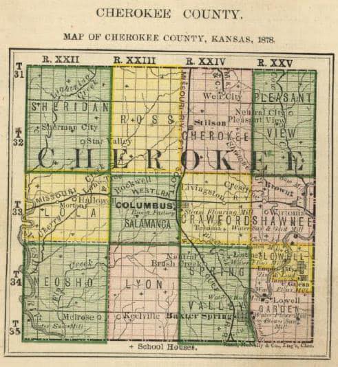 1878 map of Cherokee County, Kansas